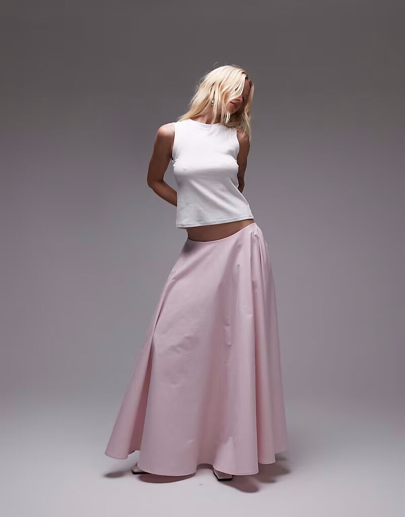 

Юбка макси из поплина ASOS DESIGN объемная розового цвета