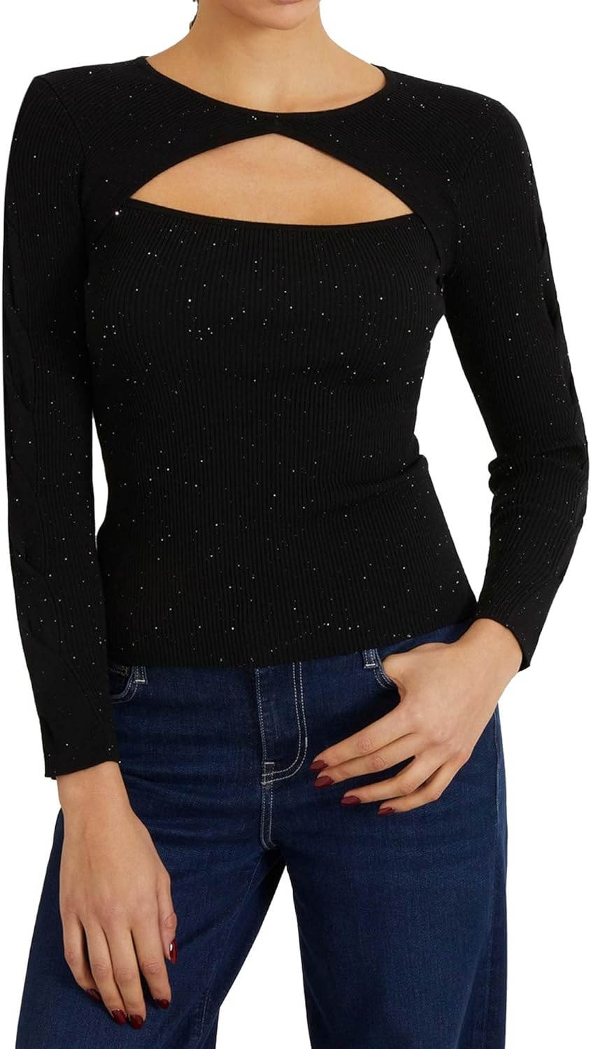 

GUESS Женский длинный рукав Laurel Micro Sequin свитер, Jet Black Multi