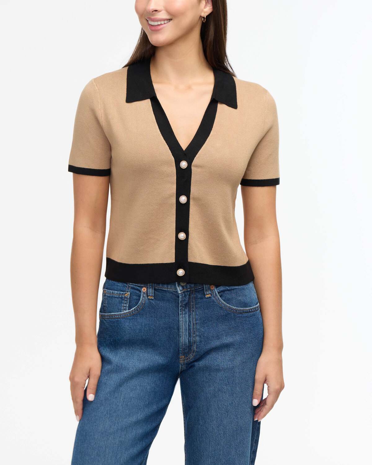 

Женский поло свитер Ellen Tracy с контрастной отделкой, коричневый