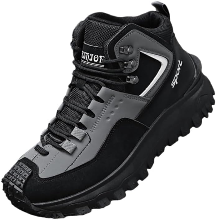 

Мужские большие ботинки для уличного похода- дышащие PU-верх с толстой подошвой. Подходит для пеших прогулок, треккинга, скалолазания и кемпинга Fmshi, черный/серый