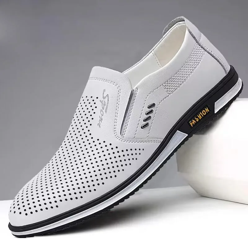 Кроссовки Men's Slip-On Business Casual Shoes, Slip-Resistant Arch Support & Cushioned Insole, Breathable Synthetic Upper, Low-Top Comfortable Sneakers with Soft Rubber Sole Minlaidian, белый — фото 2