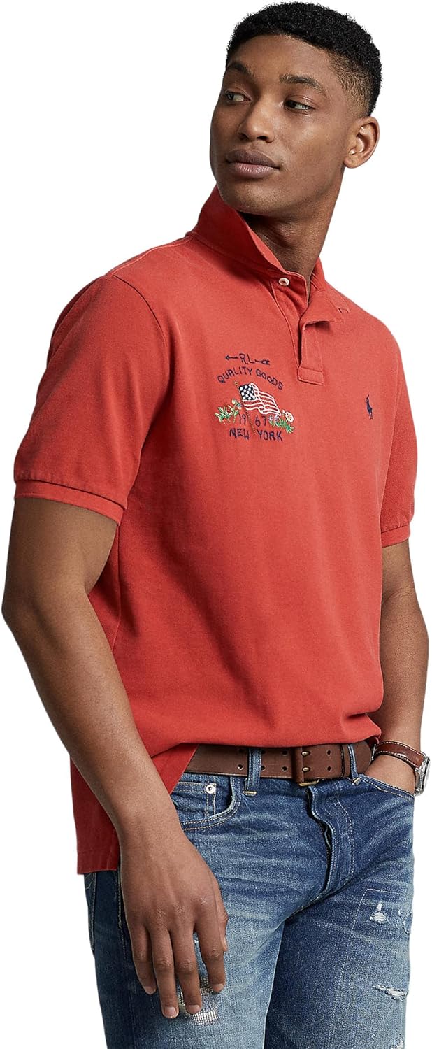 

POLO RALPH LAUREN Мужская классическая поло с флагом и сеткой, Red, Красный, POLO RALPH LAUREN Мужская классическая поло с флагом и сеткой, Red