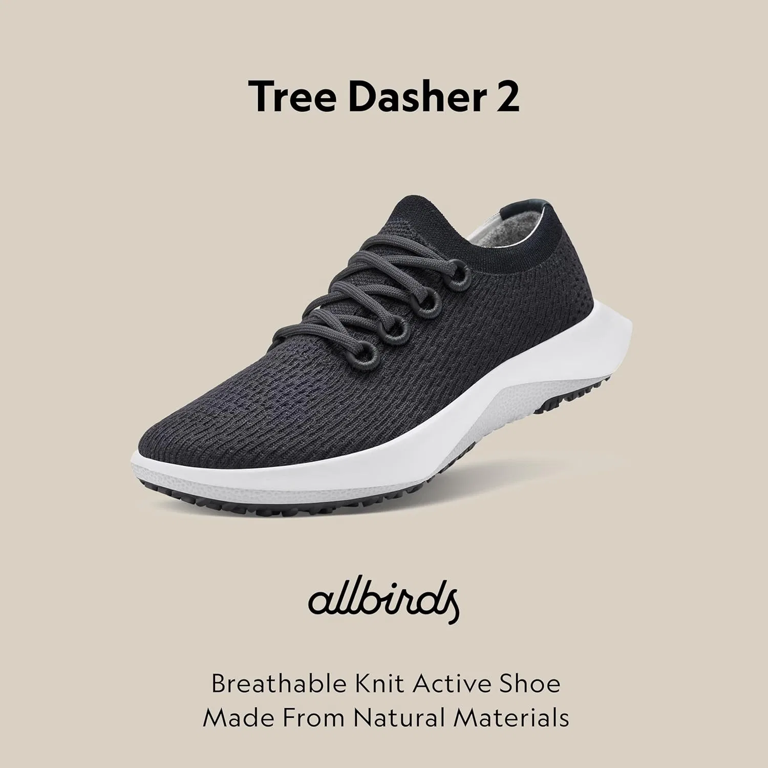 Мужские кроссовки Allbirds Tree Dasher 2, Natural Black Blizzard Sole — фото 2
