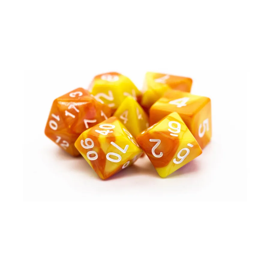 

Поликомплект оранжевый и желтый с белым (7), Acrylic-Resin Dice - Vorpal (Poly Sets)