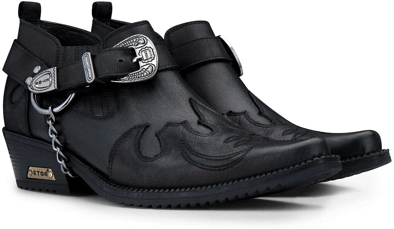 Мужские ковбойские ботинки Infinity Leather из натуральной кожи в стиле вестерн, с металлической цепочкой, Black — фото 2