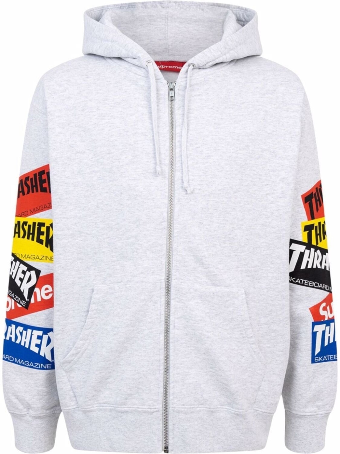 

Supreme худи на молнии с логотипом из коллаборации с Thrasher, серый