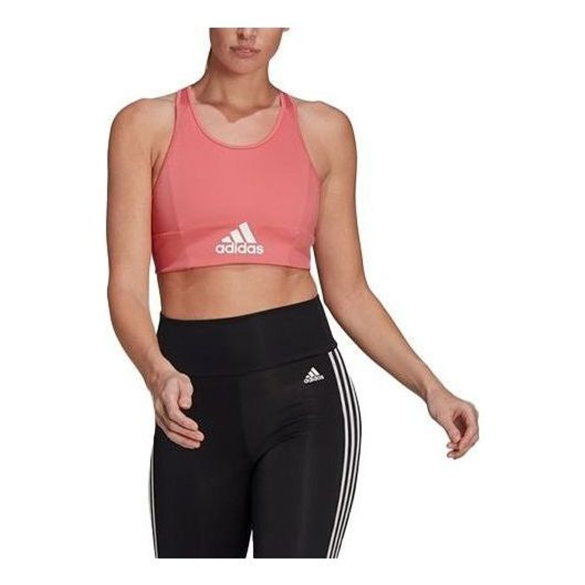 (WMNS) Спортивный бюстгальтер Adidas AEROREADY Designed 2 Move Logo Padded Sports Bra 'Pink White' — фото 3