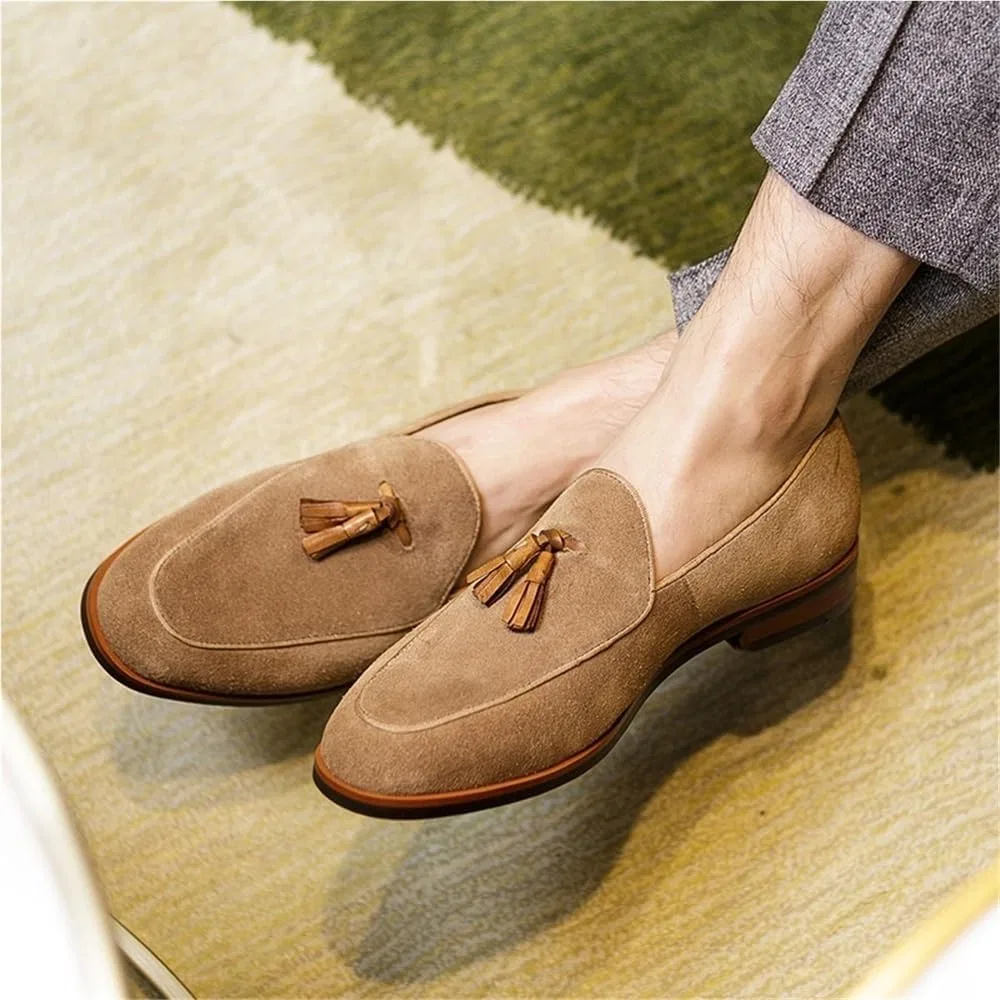Мокасины замшевые Mens Suede Leather Driving Loafers, бежевый DHFIRUFSHLO — фото 3