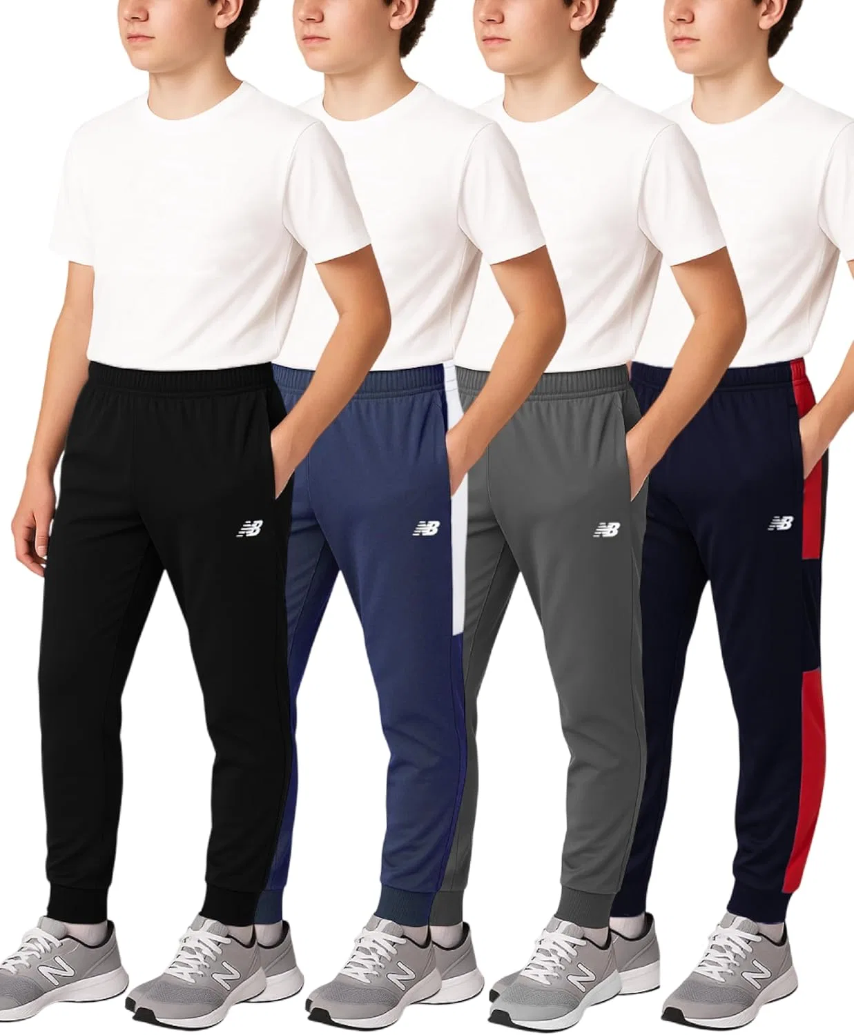 Спортивные штаны New Balance для мальчиков - комплект из 4 штук, спортивные трикотажные штаны для мальчиков, спортивная одежда для детей с карманами (4-20), Indigo/Grey — фото 2
