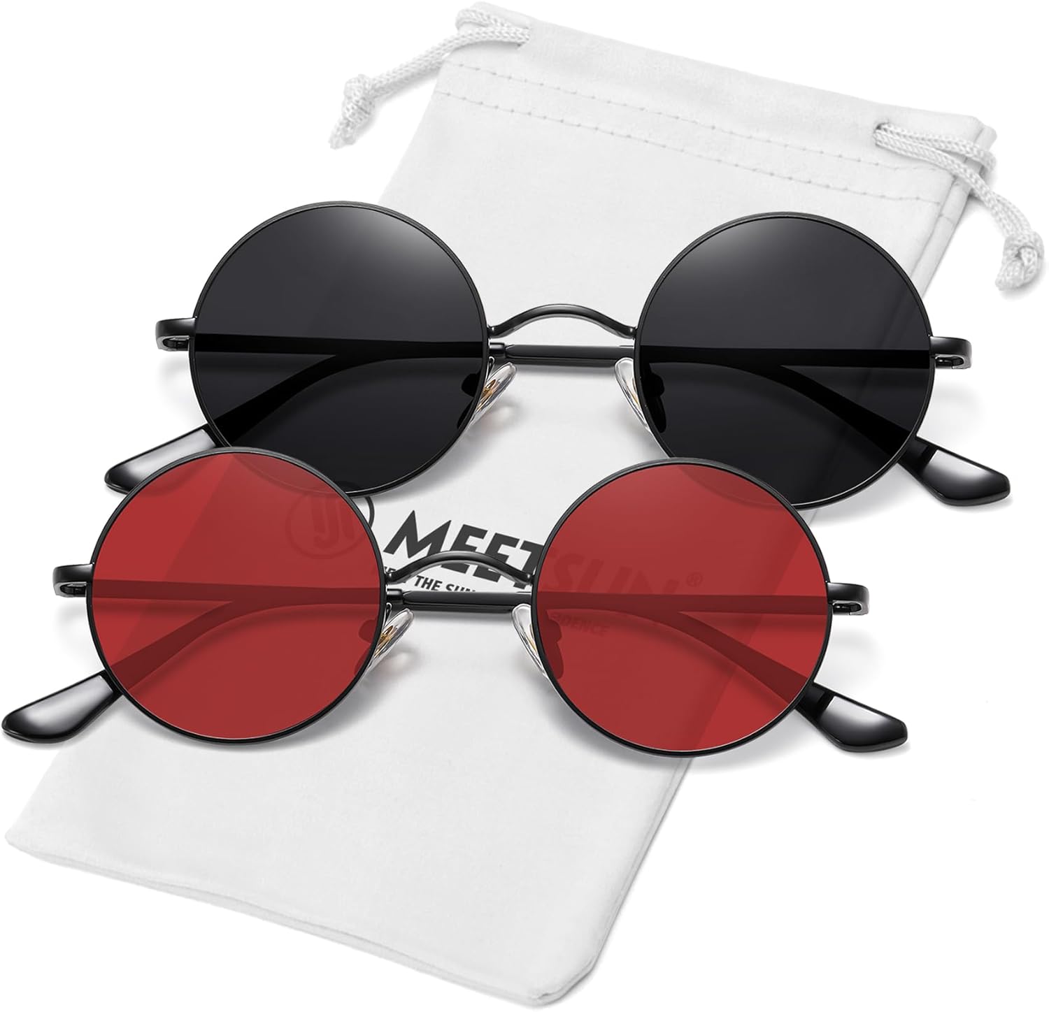 

Солнцезащитные очки MEETSUN маленькие круглые поляризованные для мужчин и женщин, металлические, в стиле ретро, ​​хиппи, круглые, для вождения, фестивалей, косплея, UV400, Black / Grey + Black / Red