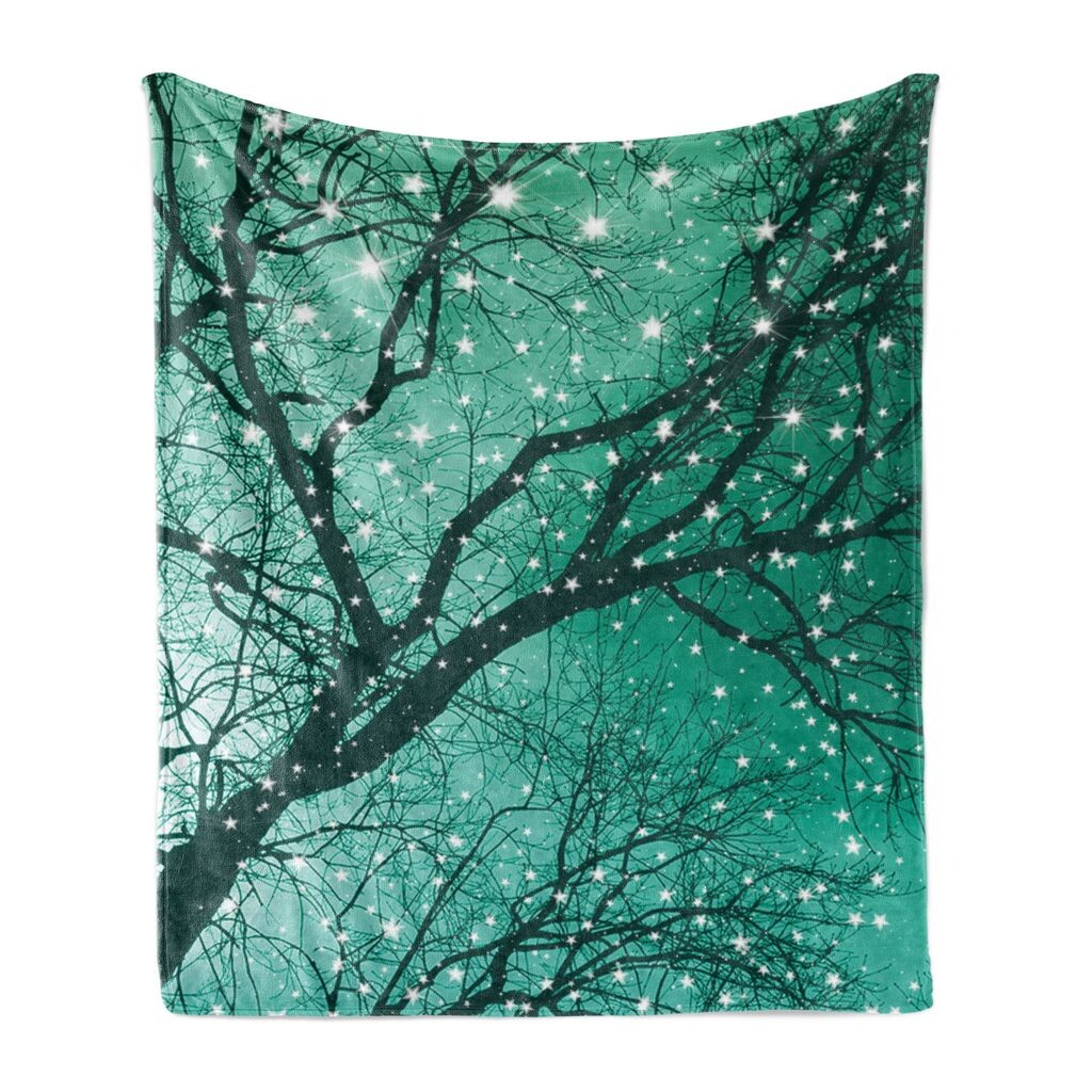 

Мягкое фланелевое флисовое одеяло ABAKUHAUS Tree, монохромное изображение звезд с зимними голыми ветвями, 175 x 230 см, цвет морской волны, темно-бирюзовый