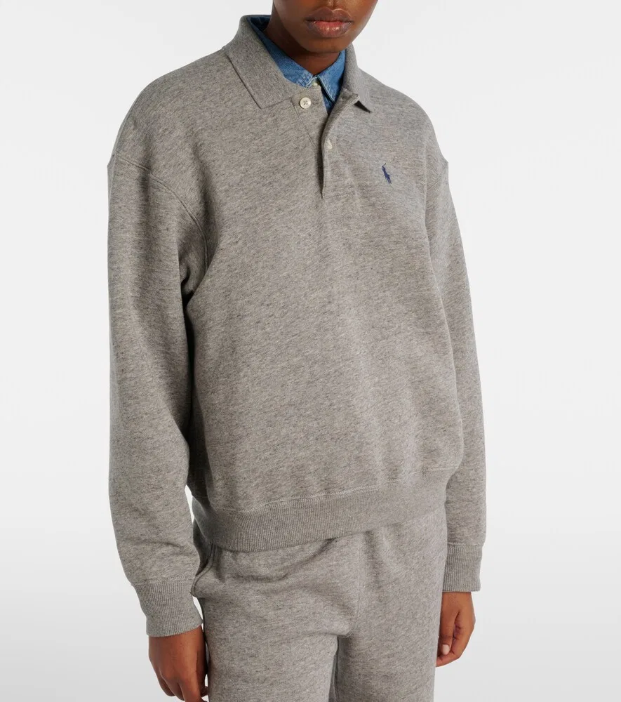 Поло-толстовка из хлопкового флиса с логотипом Polo Ralph Lauren, серый — фото 3