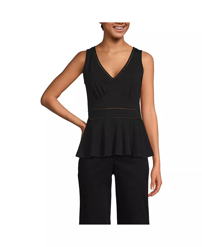 

Женская облегченная майка-пеплум с V-образным вырезом Lands' End, черный