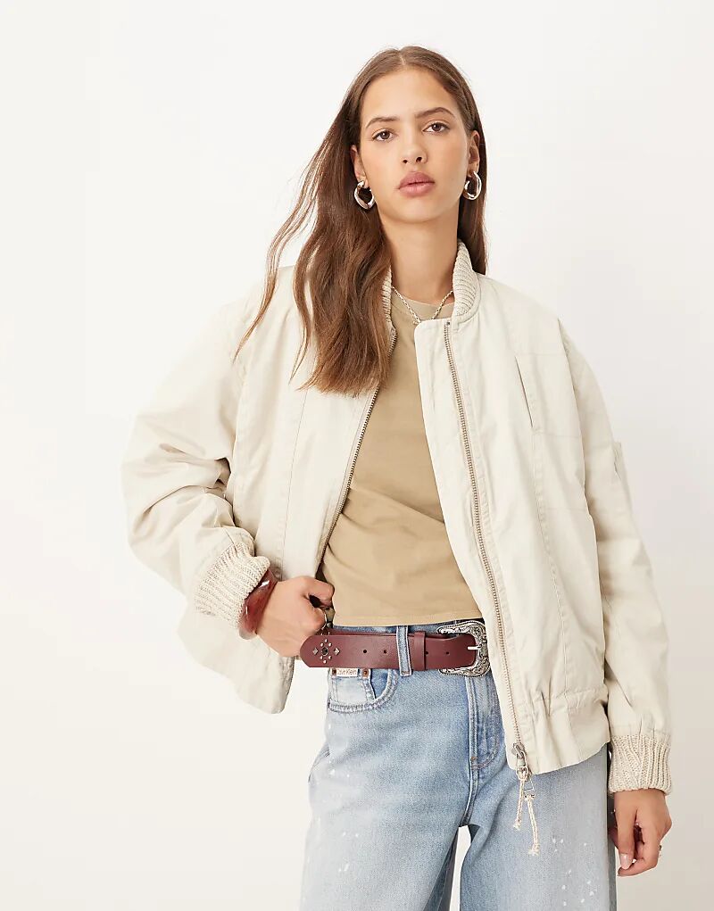 

Free People Jax моющийся бомбер в миндальном цвете