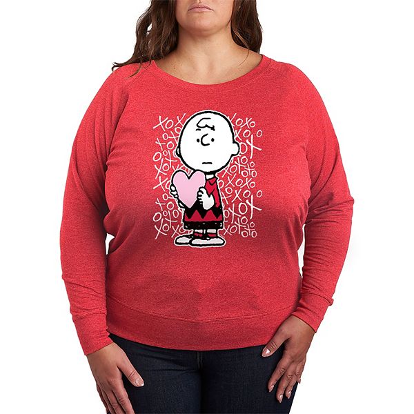 

Футболка Plus size с принтом Peanuts Charlie Brown XOXO Licensed Character, Heather Red