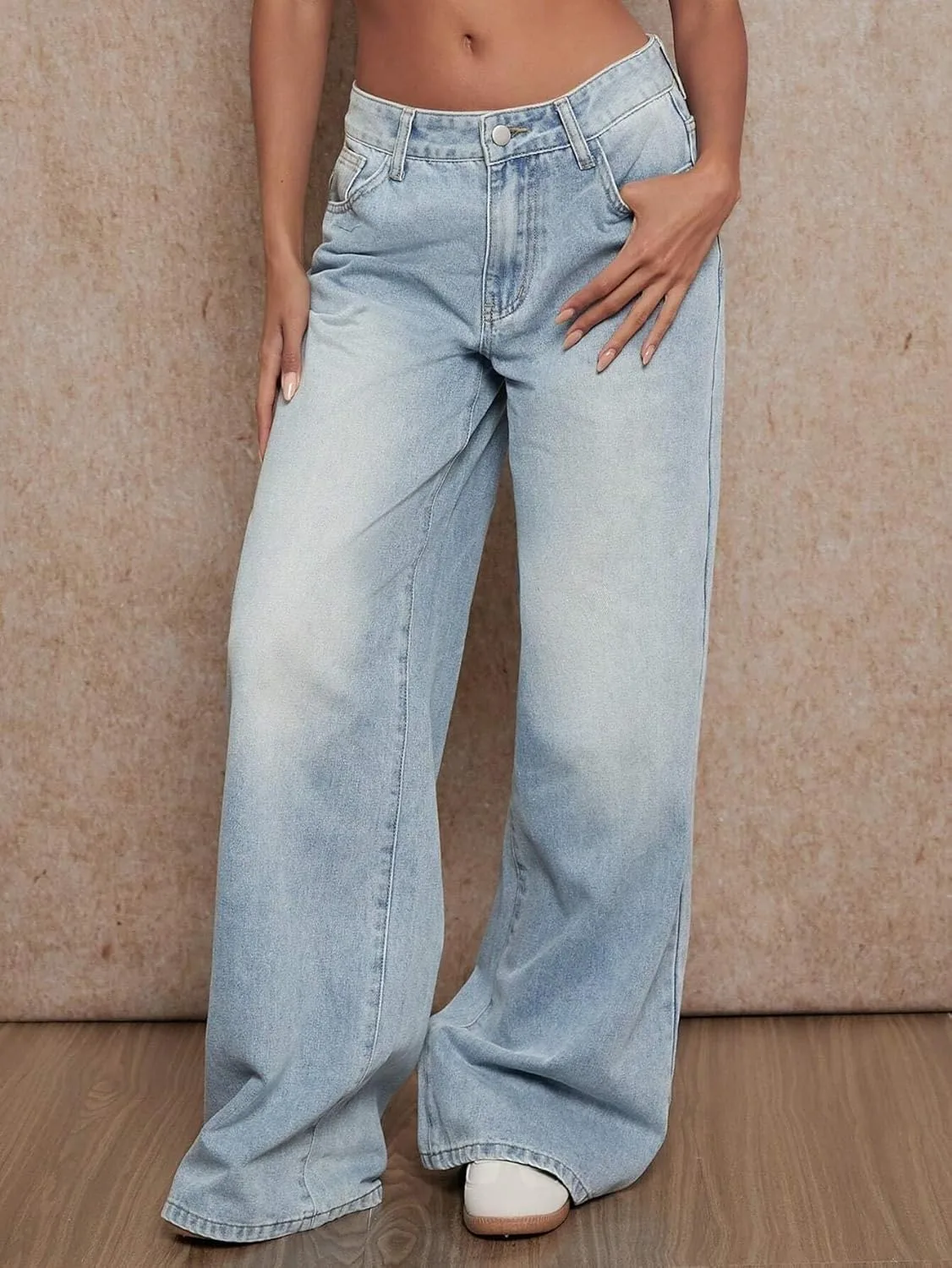 Женские классические джинсы Low Rise Washed Wide Leg Generic, синий — фото 2