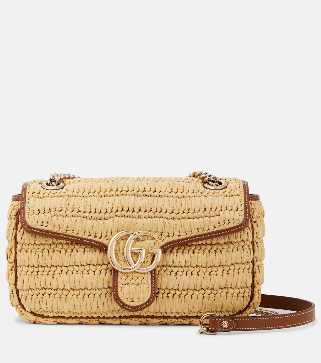 

Средняя плетеная сумка GG Marmont через плечо Gucci, Natural/Sundial