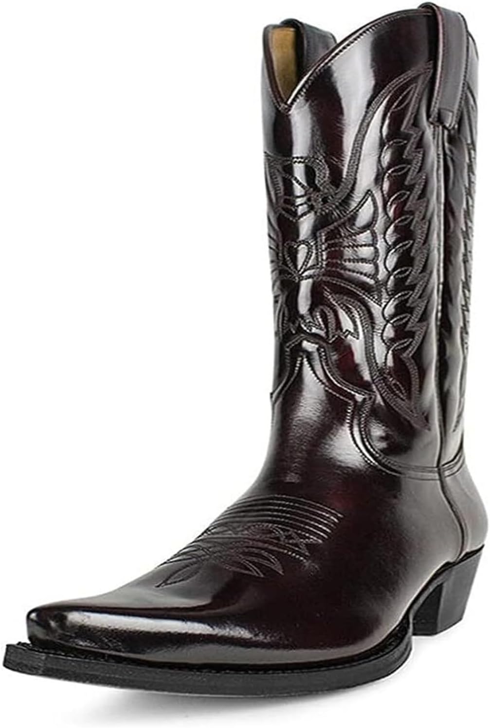 

Мужские модные ковбойские сапоги с острым носком на высоком каблуке, вышивкой, прочные западные сапоги, мужская обувь Generic, темно-коричневый