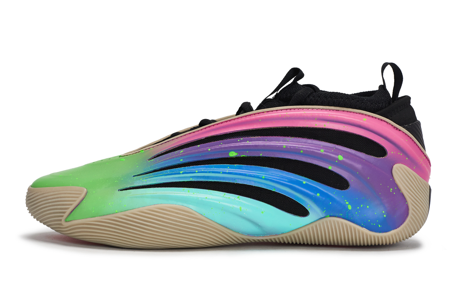 

Adidas Harden Vol9 811 Manufacturing, низкие баскетбольные кроссовки Rainbow Ink Splatter для мужчин, черный, фиолетовые, зеленые, розовые, синий