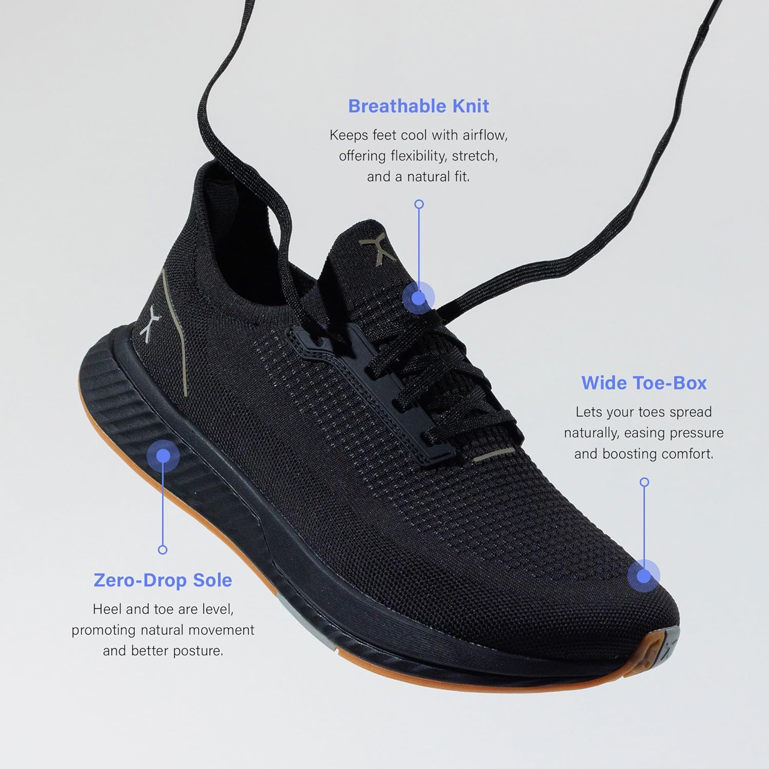 Кроссовки Adapt Runners для женщин и мужчин - минималистичные кроссовки для ходьбы босиком: широкий носок, нулевой перепад высоты подошвы, легкие и гибкие, идеально подходят для ходьбы, бега и повседневного комфорта Flux Footwear, черный — фото 3