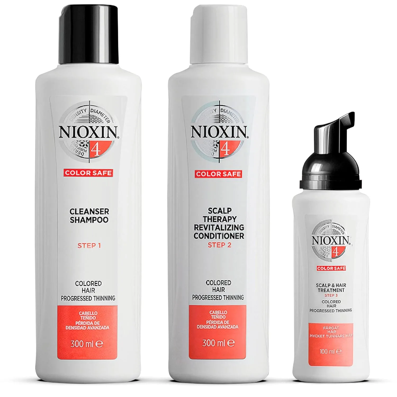 Набор Nioxin Scalp + Hair Thickening System 4 для окрашенных, сухих и поврежденных волос с прогрессирующим истончением, поддерживает цвет, питает и увеличивает объем с ниацинамидом и биотином