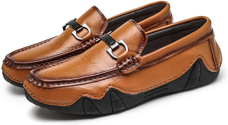 

Мужские повседневные мокасины-слипоны из натуральной кожи, лодочные туфли с мягкой подошвой, ручной работы, дышащие, противоскользящие, комфортные, легкие, модные лоферы для вождения RiceelSor, коричневый