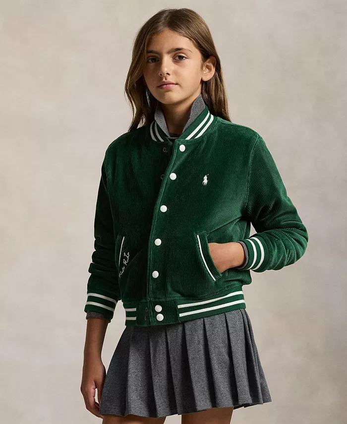 

Детская полосатая ребристая куртка-бомбер для девочек 7-16 лет Polo Ralph Lauren, зеленый
