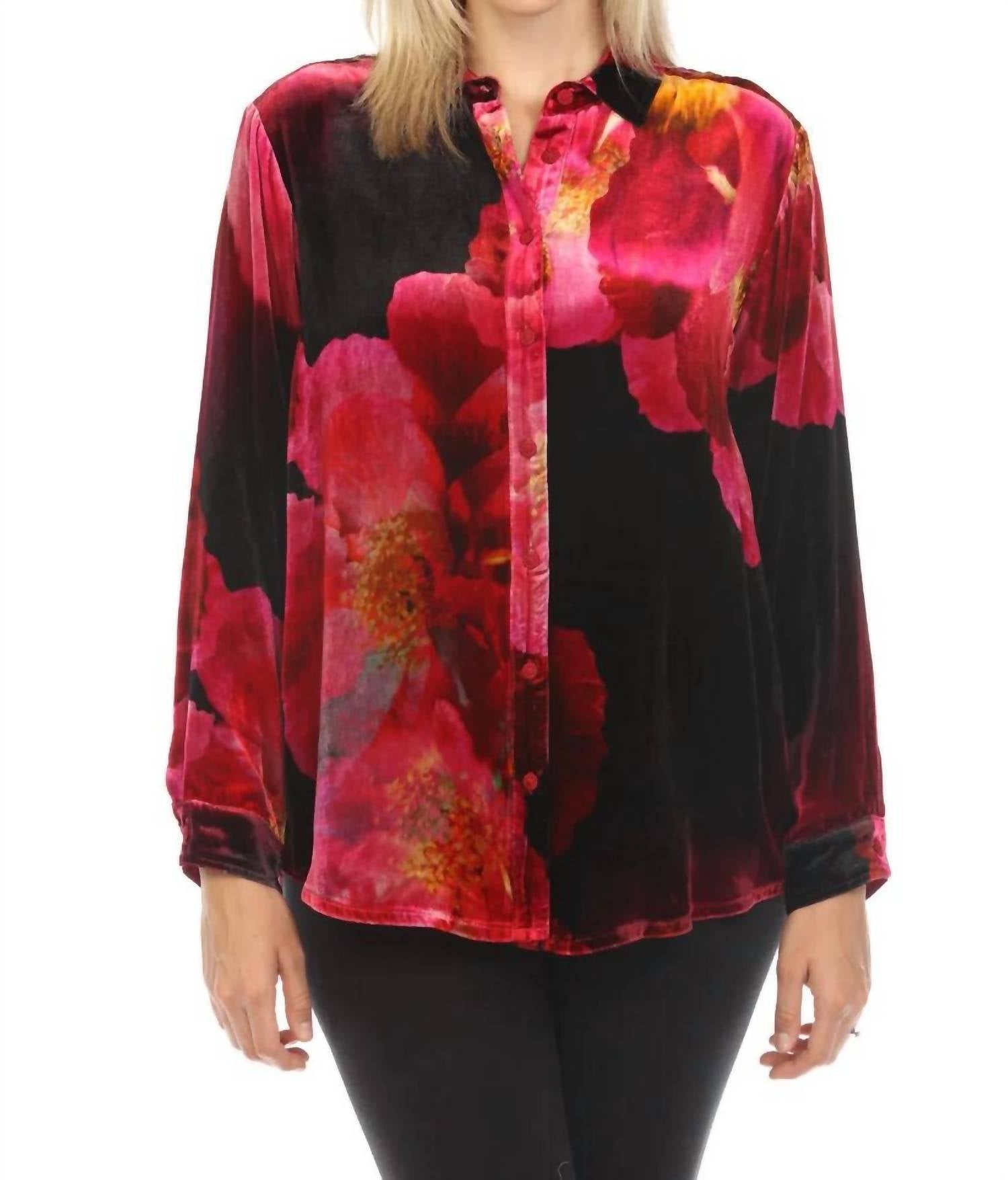 

Бархатная рубашка оверсайз рубинового цвета Johnny Was, Ruby Bloom