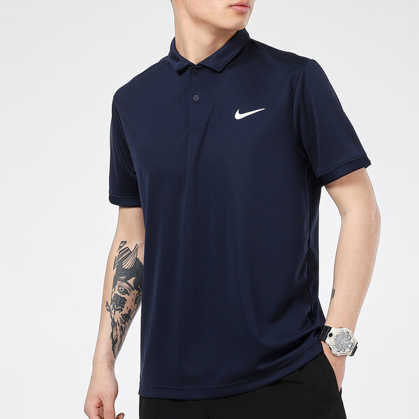 Футболка court dri-fit victory casual sports tennis lapel short sleeve polo shirt navy blue Nike, синий — фото 4