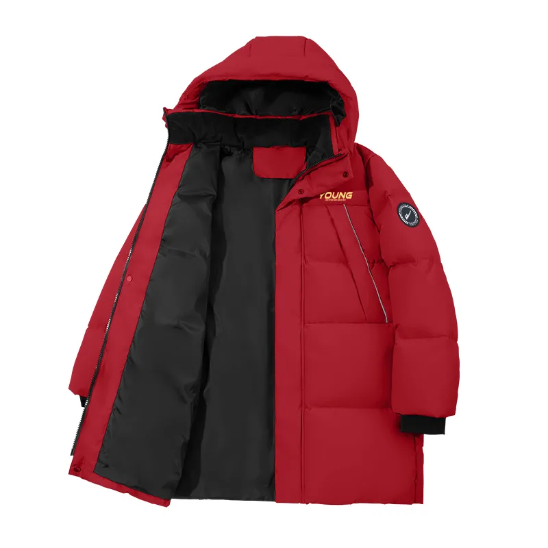 Детская пуховая куртка с капюшоном утепленная WARRIOR, Red/H Youth Gold K+H Round Logo Left Sleeve Hook-and-Loop K