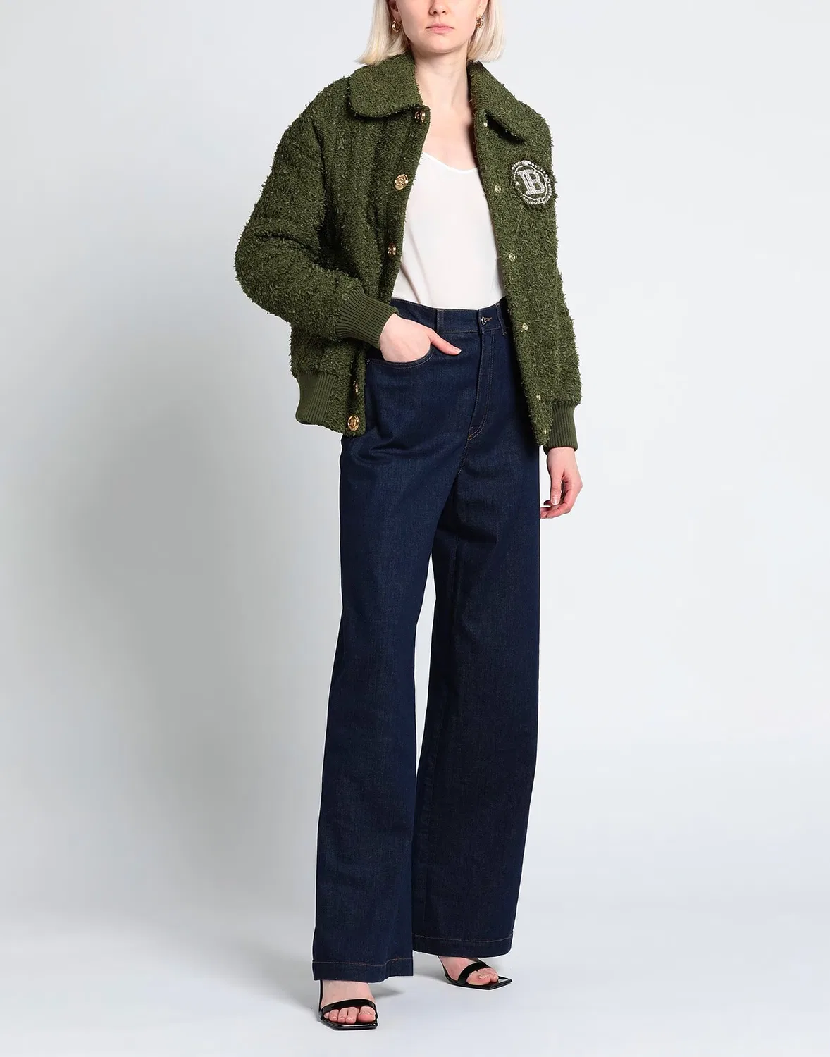Жакет из твида BALMAIN Military green — фото 4