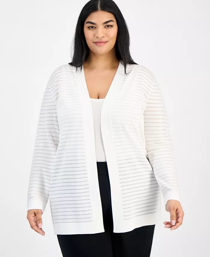 

Кардиган большого размера с открытым передом в полоску теней Anne Klein, белый