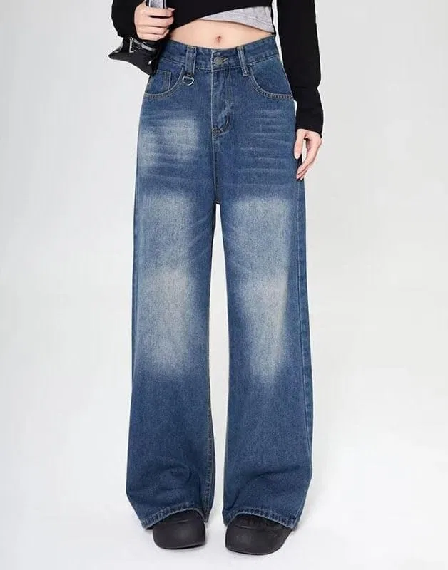 Джинсы прямые широкие, Women's Summer Baggy Jeans Vintage American Style Straight Wide-Leg Denim Pants Casual Full-Length Trousers, Light Blue — фото 3