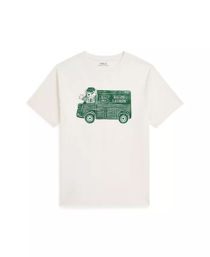 

Футболка с изображением кофейного медведя поло Big Boys Ralph's Polo Ralph Lauren, слоновая кость/кремовый