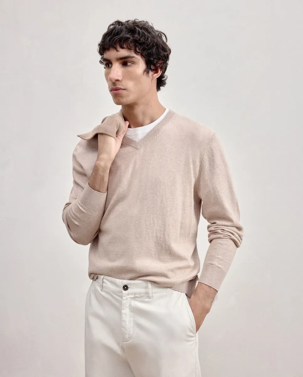 

Мужской свитер с V-образным вырезом Dustin, бежевый