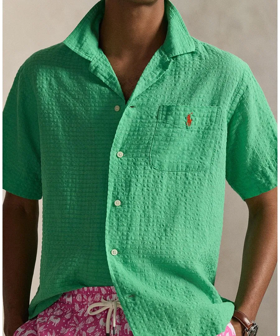 Классическая рубашка из сирсакера из льняной смеси Polo Ralph Lauren, зеленый — фото 3