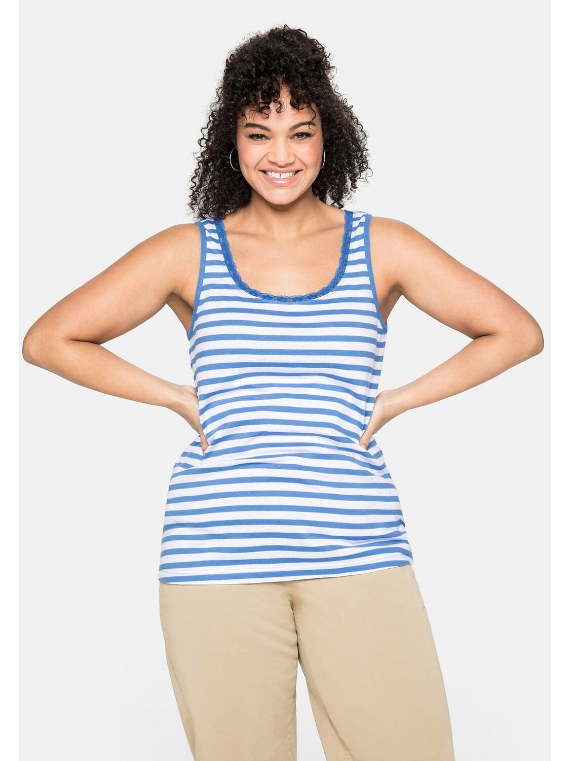 

Топ sheego Tank, цвет jeansblau-weiß