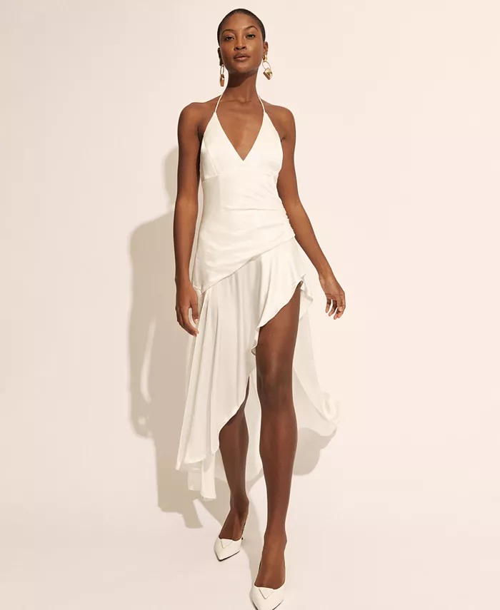 

Женское платье Sorella с асимметричной воланистой оборкой и запахом на бретелях Bardot, белый