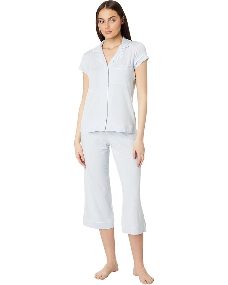 

Пижама Eberjey Gisele - The Cropped Pajama Set, цвет Ice Blue/Ivory