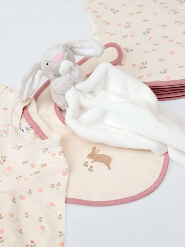 Детский комбинезон для сна с цветочным принтом и зайчиками John Lewis, Bib, Blanket and Bunny Comforter Gift Set — фото 2