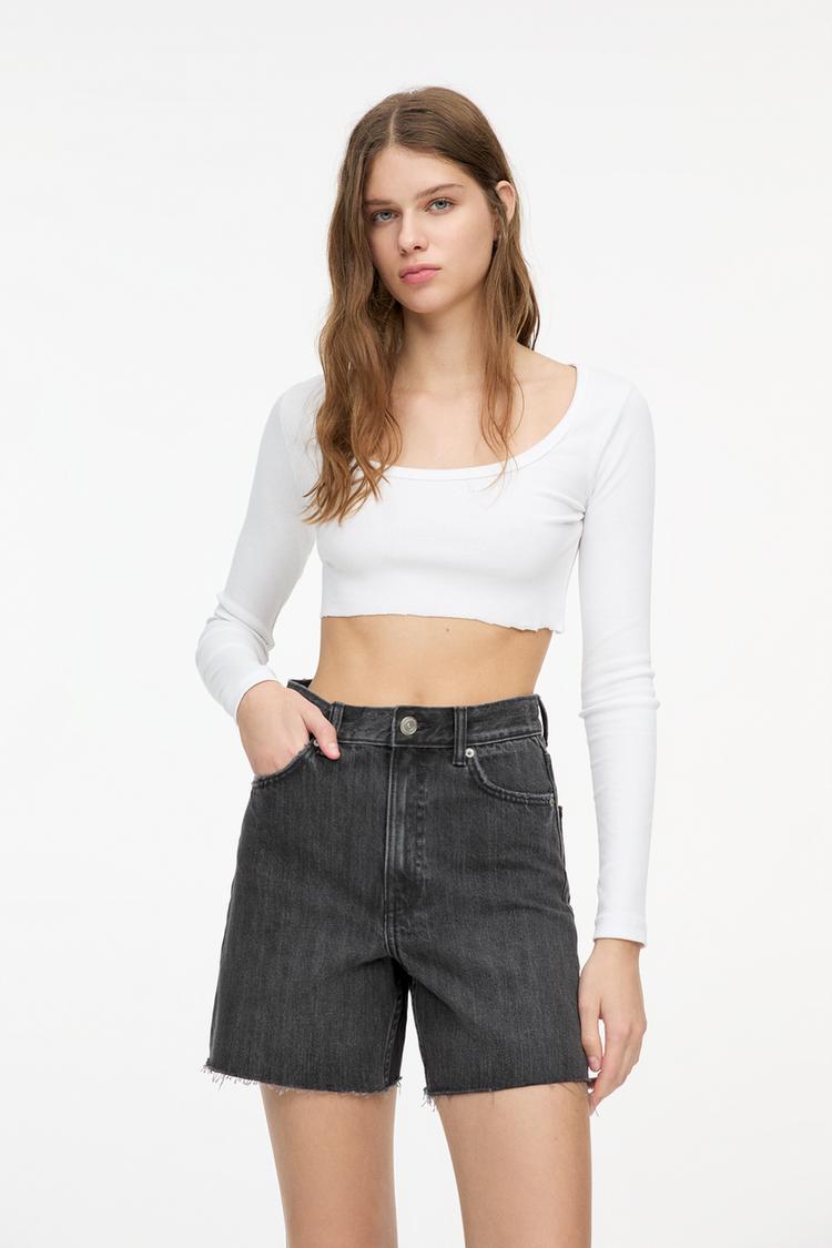 

Джинсовые шорты-бермуды Pull And Bear, черный
