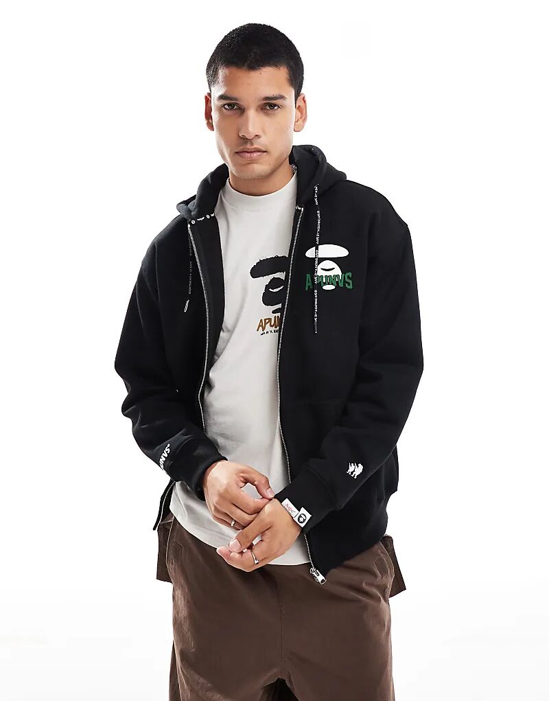 

Aape by A Bathing Ape базовая толстовка с капюшоном на молнии с логотипом черного цвета