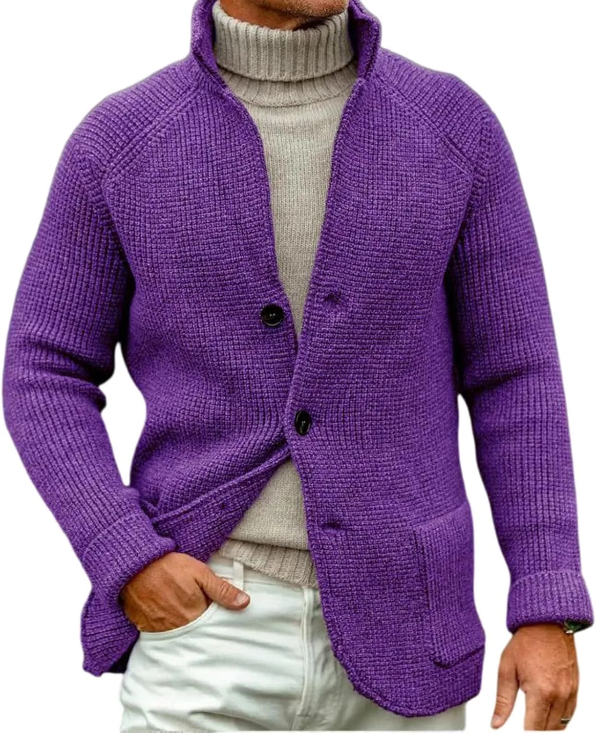 

Мужской кардиган с карманами, V-образным вырезом и воротником-шалью ADHOWBEW