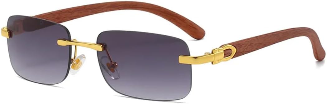 

Винтажные маленькие солнцезащитные очки без оправы для женщин и мужчин, роскошные, популярные, для путешествий и вождения, деревянные, с защитой от УФ-излучения UV400 (серые) TVTBBVV, Gray