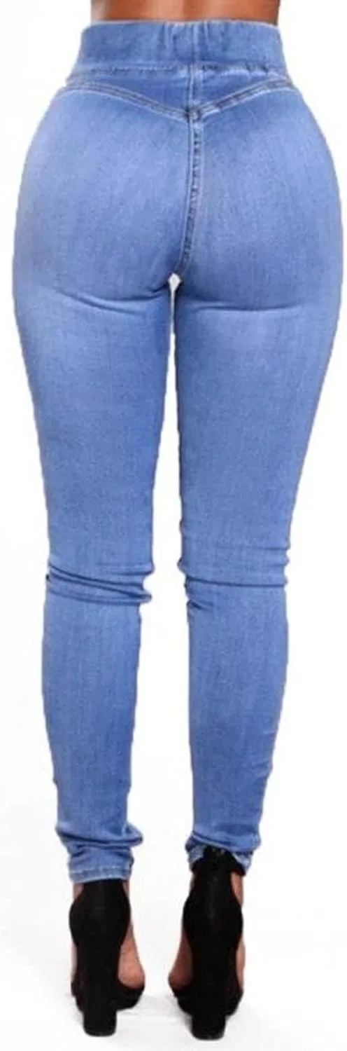 Прямые джинсы для женщин Plus Size High Waist Slim Fit с эффектом потертостей — фото 3