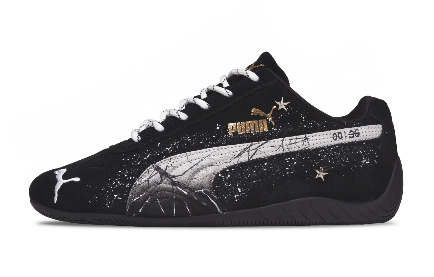 

Puma Speedcat Black Silver Crack Seal Легкие низкие повседневные кроссовки унисекс, черный с белым