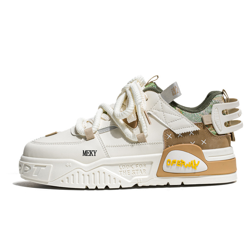 

Антискользящие и износостойкие дышащие полувысокие скейтбордские кроссовки мужские MEKY, бежево-голубые (с флисовой подкладкой)