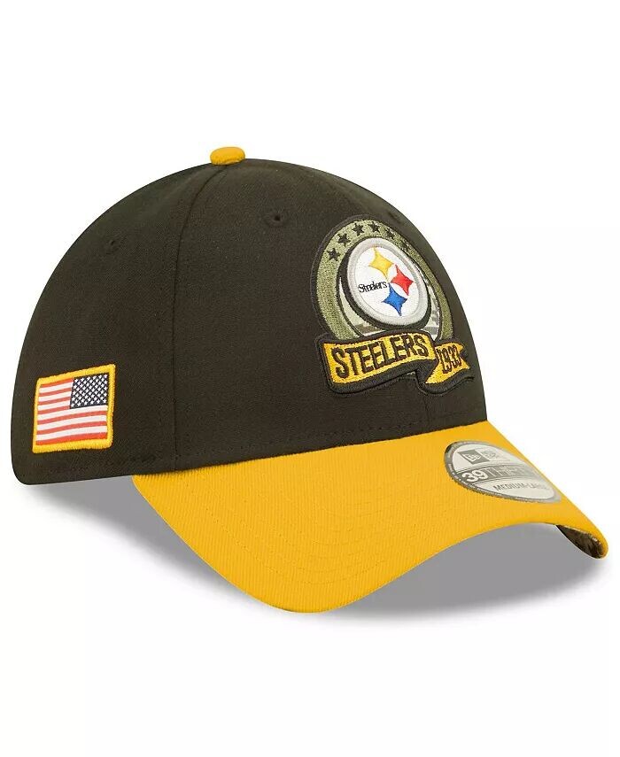 

Мужская черно-желтая кепка Pittsburgh Steelers 2022 Salute To Service 39THIRTY Flex New Era, черный