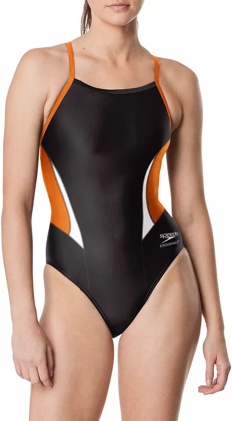 

Женский цельный купальник Speedo с краями, черный/оранжевый