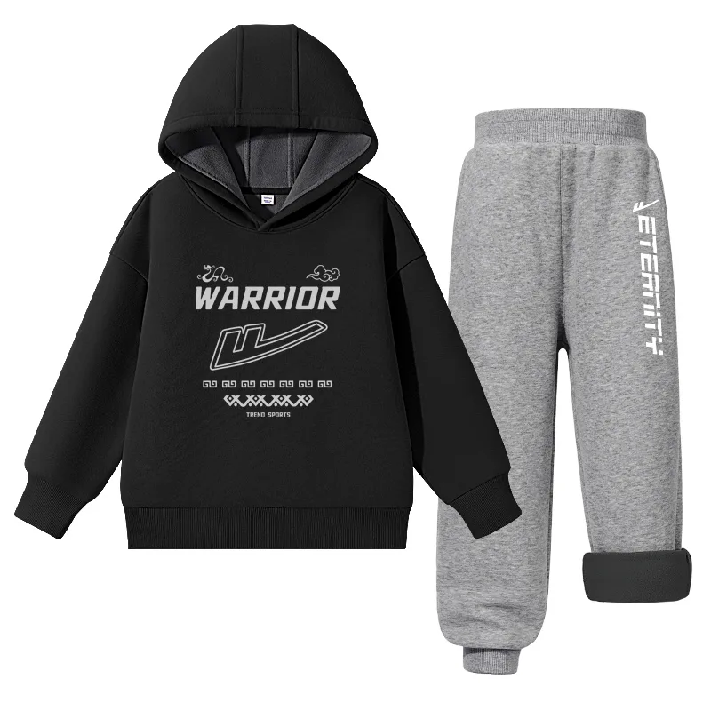 Детская повседневная худи для спорта WARRIOR, [Fleece-Lined]Red/H Gray Stripes Style-Gray/H Long Letter K — фото 3